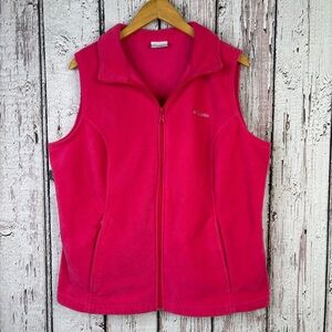 Columbia Fleece Vest Women’s Plus Size 1X Bright Pink Full Zip Side Pockets‎ EUC